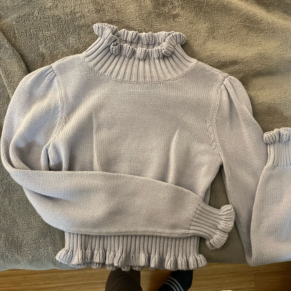 525 America Light Gray Ruffle Turtleneck Sweater - Picture 2 of 6